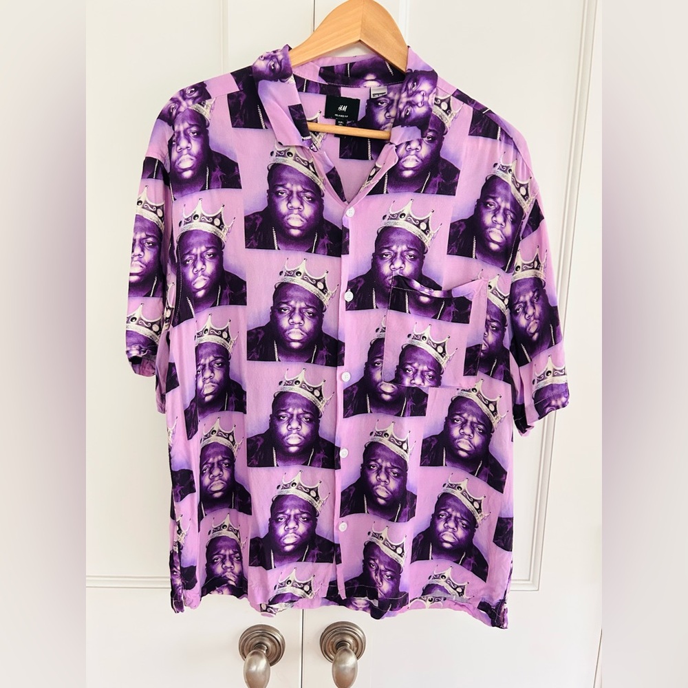 Men’s Large H & M Short Sleeve Button Down Shirt The Notorious B.I.G